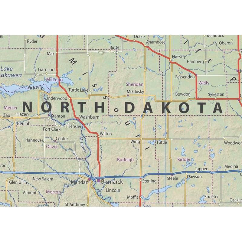 North Dakota State Poster Map - 16.5 x 23.4 Inches