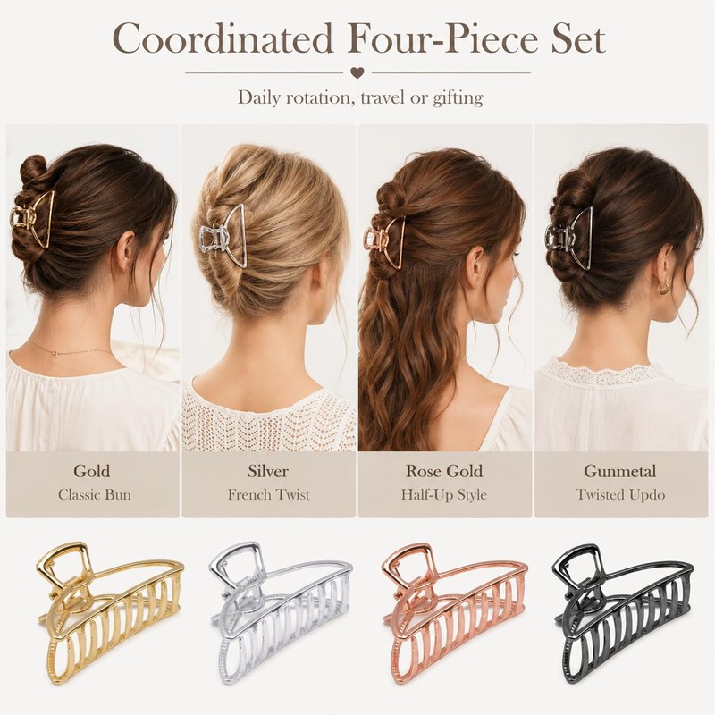 4Pcs Metal Hair Claw Clips Set, Large Alloy Hair Clips