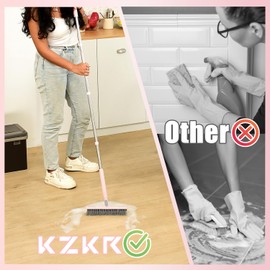 KZKR Floor Scrub Brush With Squeegee, Grout Brush With Telescopic Long Handle, V-Shape Floor Scrubber With Scrape Stiff Bristle for Shower Tile Grout Cleaning, Kitchen Bathroom Baseboard Deck Tool