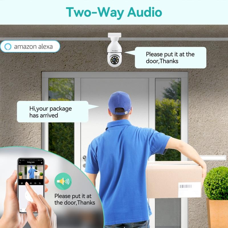 Noonkey 2K/3MP Light Bulb Security Camera, Wireless Indoor/Outdoor, 2.4/5GHz, Full-Color