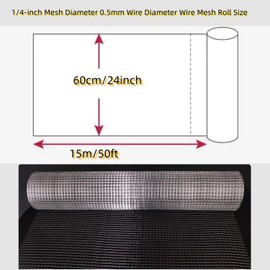 Hardware Cloth Wire Fence Roll,19 Gauge Metal Wire Mesh Roll Chicken Coop Welded Mesh Fence for Poultry Netting Garden Protection, Animal Cage Screen (1/4inch 24in x 50ft Hot Dipped Galvanized)