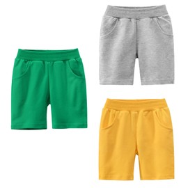 NATUST 3 Pack Boys Shorts, Cartoon Summer Jogger Shorts Yellow/Green/Grey UK: 6-7 Years (manufacturers's Size: 130)