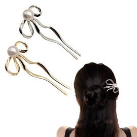 YANHUILAY Hair Ornament, Set of 2, Hair Ornament, Bow-shaped, Pearl, U-Comb, Hair Accessories, Hair Accessories, Easy for Weddings, Kimono, Coming of Age Ceremonies, Recitals, Graduation Ceremonies