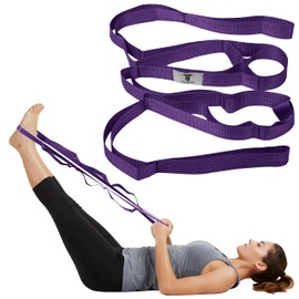 10 Loops Yoga Stretching Strap for Physical Therapy, Dance, Flexibility and Gymnastics Stretch Strap Band with Loops Knee Leg Hamstring Stretcher Belt Women Men