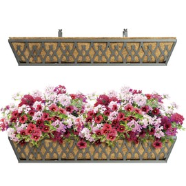 Window Boxes Planters: 2 Pack 30 Inch Railing Planter Box with Adjustable Brackets for Porch Fence Patio Balcony Hanging Flower Baskets with Coco Liners for Outdoor Garden Decor - Grey