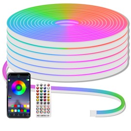 MMEEVT Led Neon Rope Lights, 32.8Ft RGB Led Rope Lights, Control with App/IR Remote, IP67 Waterproof Flexible Led Rope Lights, DIY Design, Music Sync Gaming Neon Rope Lights for Bedroom Decor