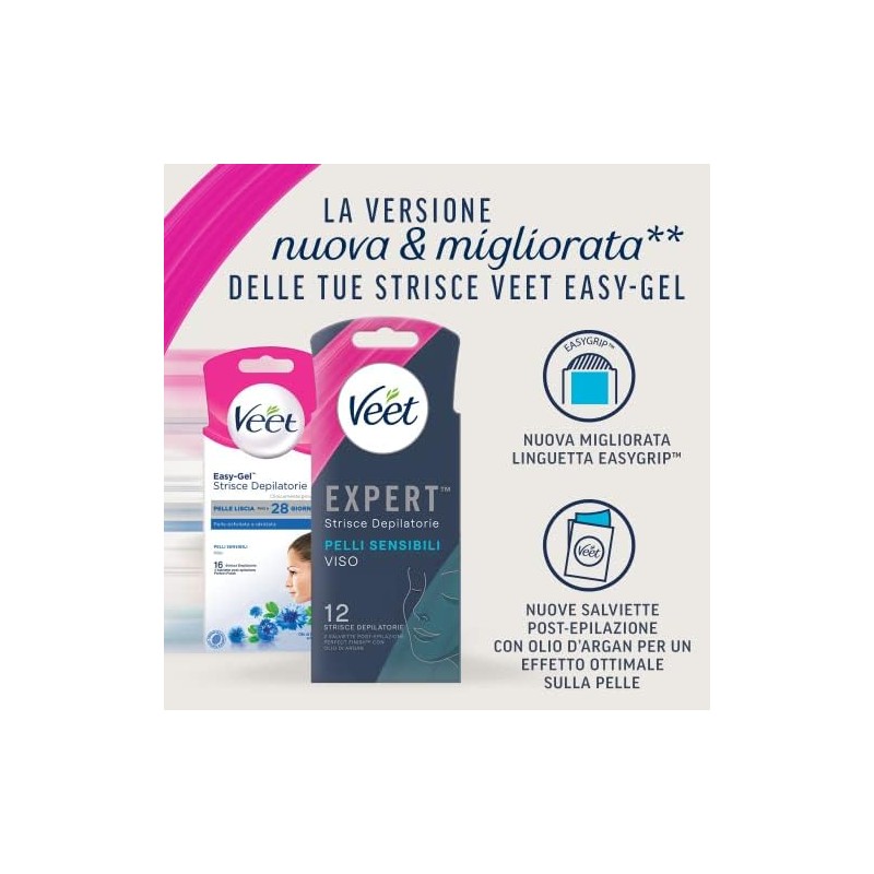 Veet Expert Strisce Depilatorie Viso, Ceretta per Pelli Sensibili con