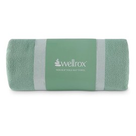 Wellrox Yoga Mat Towel- Anti-Slip, Microfiber Yoga Towels for Hot Yoga Non-Slip- Prevent Injury & Absorb Sweat- 74” x 26” (Green)