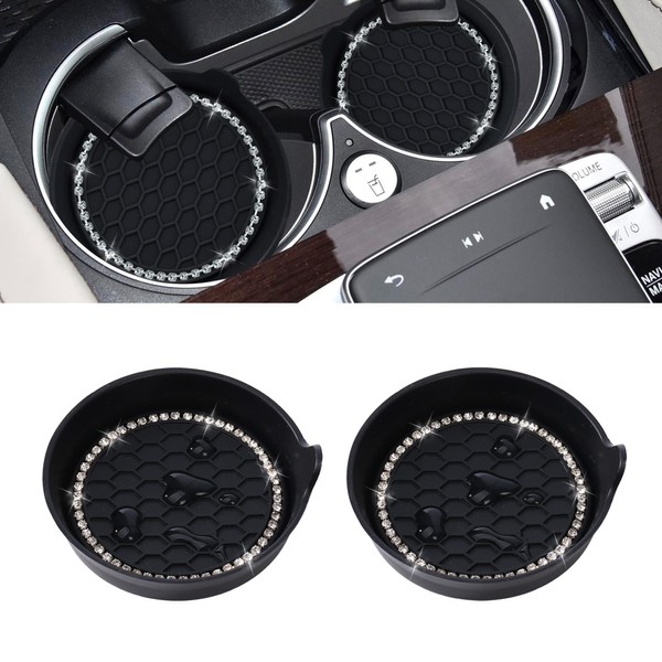 Amooca Car Cup Coaster Universal Non-Slip Cup Holders Bling Crystal Rhinestone Car Interior Accessories 2 Pack Black