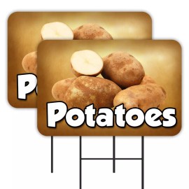 Potatoes 2 Pack Double-Sided Yard Signs 16" x 24" with Metal Stakes (Made in Tex