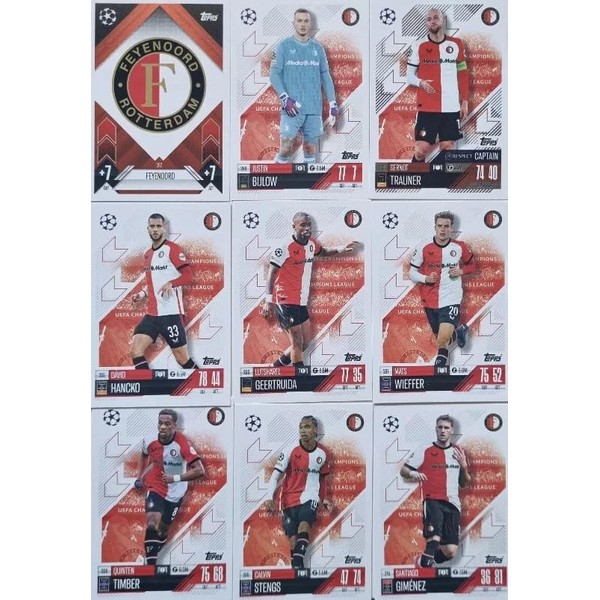 Match Attax 2024 2025 Feyenoord Full Base Card Team Set
