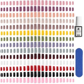 336 pcs Press on Nails Medium Length, Short Coffin Press on False Nails , Acrylic Short Ballerina Fake Nail Tips ,Artificial Acrylic Nails Tips Kit for 14 Color Nails With 7g Nail Tips Glue & Nail File For Nail DIY Ar