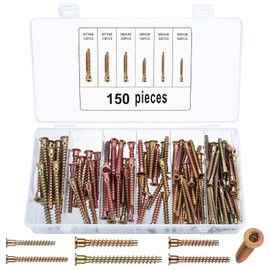 150 Pcs Confirmat Screws, Allen Key Screws, Flat Pack Furniture Screws, Carcass Screws, Hex Socket Wood Screws, Chipboard Furniture Connecting Screws for Furniture Industry, Color Zinc, M5/M6/M7
