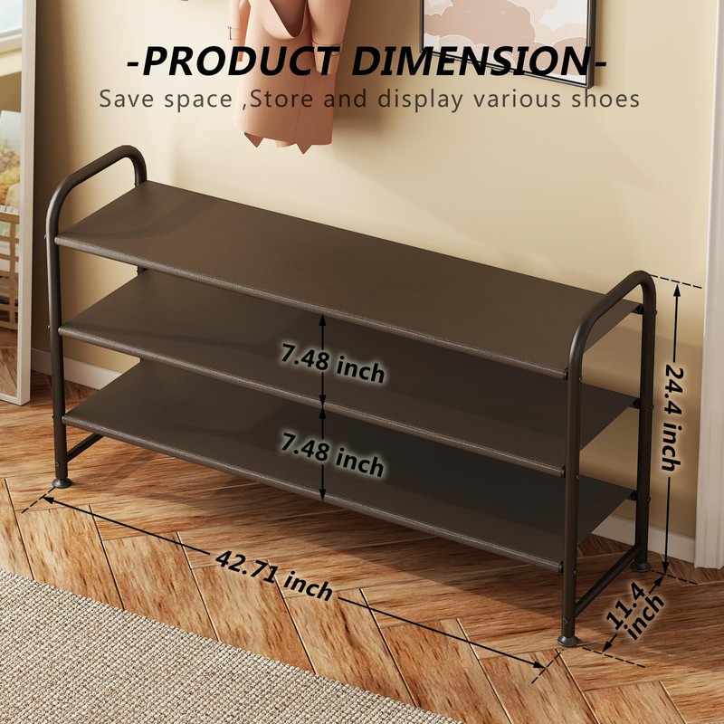 INGIORDAR Shoe Rack 3 Tier Long Storage Organizer Wide Metal