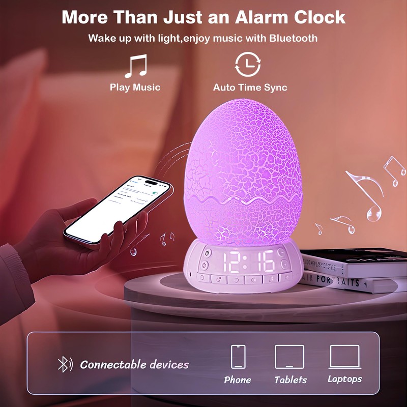 Alarm Clock with Sunrise Simulation Wake Up Egg Light, Portable