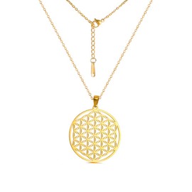 Sacred Geometry Necklace Flower of Life Pendant Necklace Stainless Steel Circle Engrave Flower Necklace Protection Amulet Charm Necklace Spiritual Necklace Jewelry for Women Men, 17-19 inches