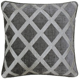 Riva Paoletti Hermes Cushion Cover - Graphite Grey - Chenille Fabric - Reversible Geometric Diamond Design - Soutache Braid Edges - 100% Polyester - 45 x 45cm (18" x 18" inches) - Designed in the UK