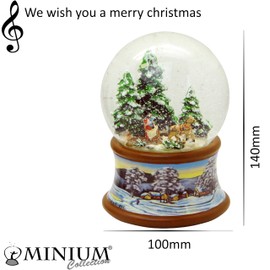 Snow Globe Family Carriage Ride Christmas Tree Get on Nostalgic Winter Landscape Brown Tone Christmas Winter with Music Box - 100 mm Wide * 20192