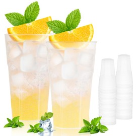 Jiaoshou Pan Pack of 50 Plastic Cups 500 ml, Reusable Drinking Cups, Party Cups for Drinks Parties, Weddings and Birthdays (25 Transparent + 25 Matte)