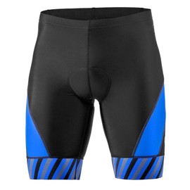 SLS3 Triathlon Shorts Mens - Padded Tri Shorts Mens – Swim, Bike, Run – Duathlon or Triathlon with Pocket (Black/Blue Stripes, Medium)