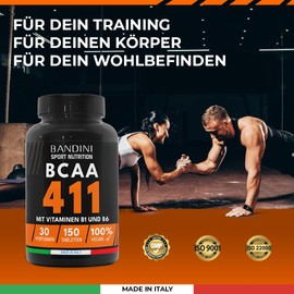 Bandini® BCAA Branched Chain Amino Acids in the Ratio 4.1.1-150 Tablets - With Vitamins B1 & B6 | High Dose, Vegan, Laboratory Tested - Supplements for Muscle Building