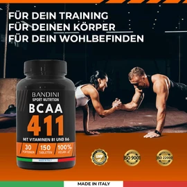 Bandini® BCAA Branched Chain Amino Acids in the Ratio 4.1.1-150 Tablets - With Vitamins B1 & B6 | High Dose, Vegan, Laboratory Tested - Supplements for Muscle Building