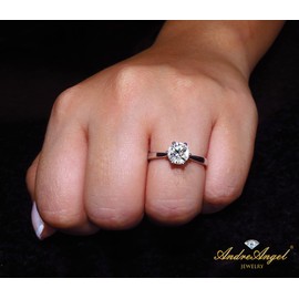 Engagement Ring Wedding White Gold Plated 18K Sterling Silver 925 Solitaire Cubic Zirconia AAAAA+ Alternative to Diamonds 0.75 Carat Anniversary Valentines Promise Marriage Bridal Size 6, Metal, Cubic