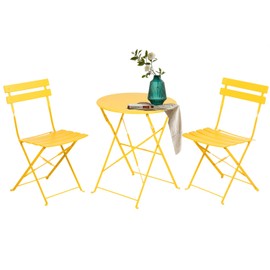 Grand patio 3pc Metal Folding Bistro Set, 2 Chairs and 1 Table, Weather-Resistant Outdoor/Indoor Conversation Set for Patio, Yard, Garden-Yellow