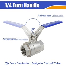 Ticfox Stainless Steel Ball Valve IG, 1 Piece Stainless Steel 304 Pipe Ball Valve Internal Thread Straight Design 1000 PSI High Pressure Valve for Industrial Sanitary and Gas Systems (1/4 Inch BSP)