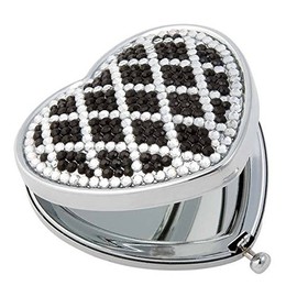 Calabria Compact Makeup Mirror Foldable Handheld 1x/3x Magnifying Heart Shaped Pocket Purse Clutch 2-Sided Crystal Gem Decor