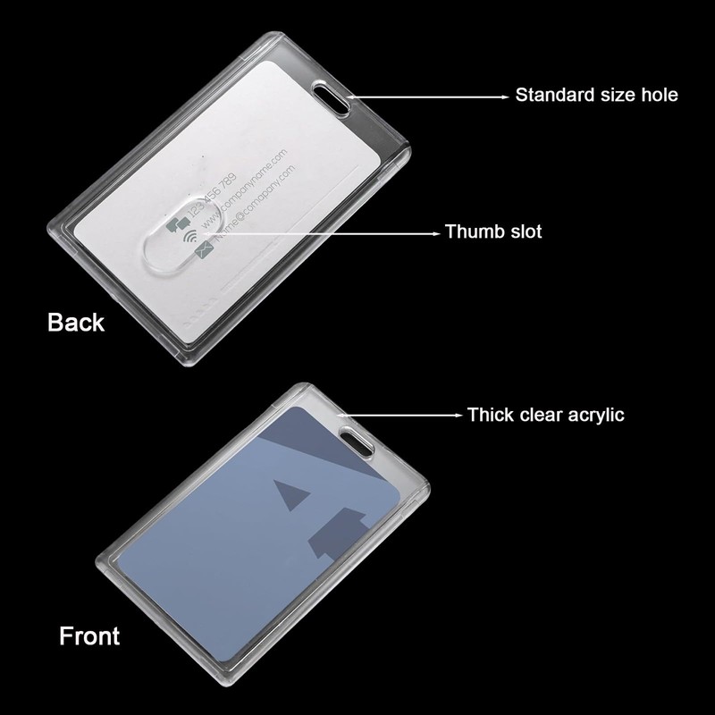 2 Set Badge Holder with Retractable Clip Clear Acrylic Vertical