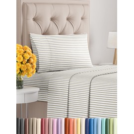 Twin XL Size 3 Piece Sheet Set - Comfy Breathable & Cooling Sheets - Hotel Luxury Bed Sheets for Women & Men - Deep Pockets, Easy-Fit, Soft & Wrinkle Free Sheets - Beige Stripes Oeko-Tex Bed Sheet Set