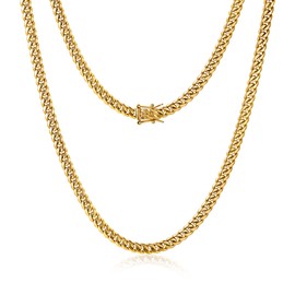TRIPOD JEWELRY 4mm 6mm Miami Cuban Link Chain 14K REAL Gold Plated 316L Stainless Steel Solid Necklace or Bracelet for Womens Mens(Double Safety Clasp, Christmas or Birthday Gift.)(4mm,24inch)