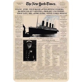 Schatzmix Tin Sign New York Times Newspaper Titanic Metal Sign Wall Decoration 20 x 30 cm Tin Sign