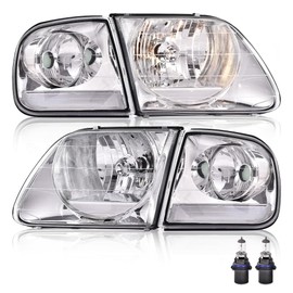 PIT66 Headlight Assembly Compatible with 1998-2003 Ford F150/ 2004 F150 Heritage/Fit 1997-2002 Expedition/Fit 1998-1999 F250 Clear Lens Chrome Housing Headlamp Replacement