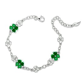 JIANGXIN Birthstone Gemstone Heart Women's Bracelet 925 Sterling Silver Bracelet Lucky Charm Lucky Clover for Women Girls Bracelets, Gemstone, Emerald