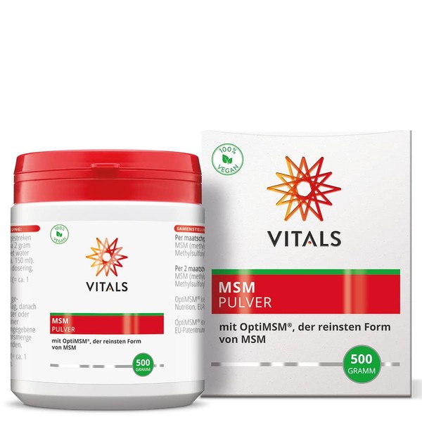 Vitals - MSM Powder 500 grams with OptiMSM, the purest form of MSM. 100% pure OptiMSM, no additives. 100% vegan. Most used in science and research