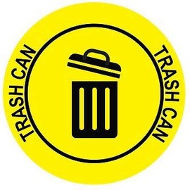 "Trash Can" Durable Laminated Vinyl Floor Sign- Sign by Graphical Warehouse- 5S Safety and Security Signage, Visual Communication Tool (12", Yellow/Black)