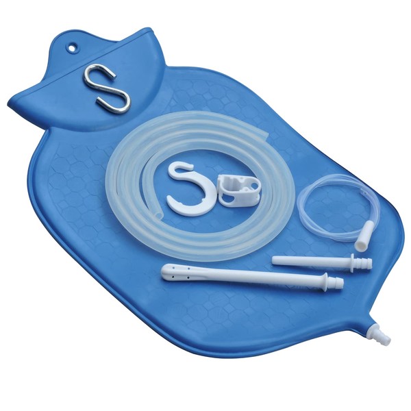 Enema Bag Kit for Colon Cleansing with Platinum Cured Silicone Hose (4 Quart, Open Top) - Blue