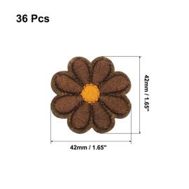 QUARKZMAN Pack of 36 Flower Irons on Patches, Brown Embroidered Sewing Patches, Hand Crochet Appliques, 1.65 Inches Flower Embroidery Patches for Clothing, Sewing, DIY, Craft, Hats, Shoes