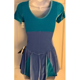 GK SSLV LADIES SMALL 2-TONE BLUE VELVET JEWELED ICE FIGURE SKATE DRESS AS NWT!