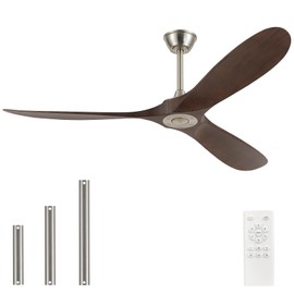 wodiston 60'' Outdoor Ceiling Fan no Light,Brushed Nickel with Plastic Blades Dark Walnut Finish,Ceiling Fan without Light for Living Room,Bedroom,Patio