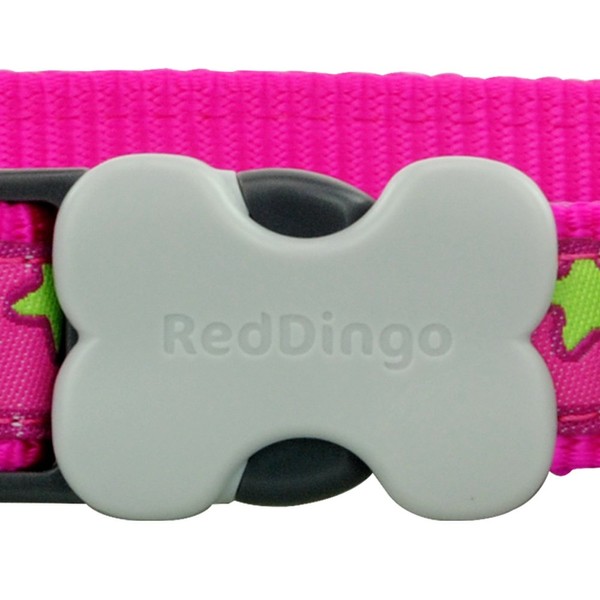 Red Dingo Hot Pink with Lime Green Stars Dog Collar, Small/12mm