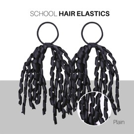Basic Sense 2PCS Spiral Streamer Elastics and Hair Snap Clips - Plain & Gingham for Girls, Black