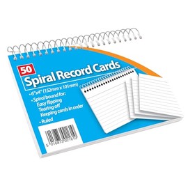 Spiral Ruled Record Cards, 6 x 4 inch (152 x 101 mm), White, 50-Pack