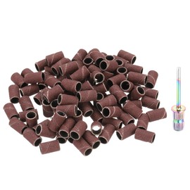 HARFINGTON 100pcs Sanding Bands for Nail Drill, 240 Grit Sanding Band with 6mm / 15/64" Colorful Mandrel, Drill Bits Nail Tech File for Acrylic Gel Nail Shaping Polishing, Brown