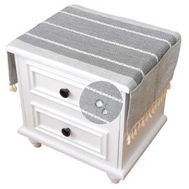 SIELUNO Nightstand Cover, Rectangle Bedside Tablecloth with Pockets and Tassel, Cotton Linen Waterproof Small Tablecloth TV Cabinet Washer Dryer Fridge Top Dust Cover-Grey Stripes-16x36 Inch