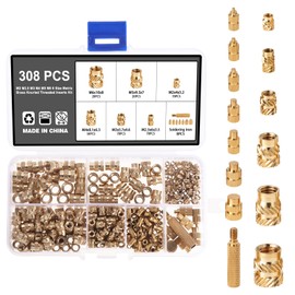 Knpwer 308 Pieces Threaded Insert and Soldering Iron Melting Aid, 3D Pressure Thread Insert, Press-in Nuts Brass Melting Nuts with Soldering Iron Melting Aid, 8 Sizes Melt Thread Embedding Nuts