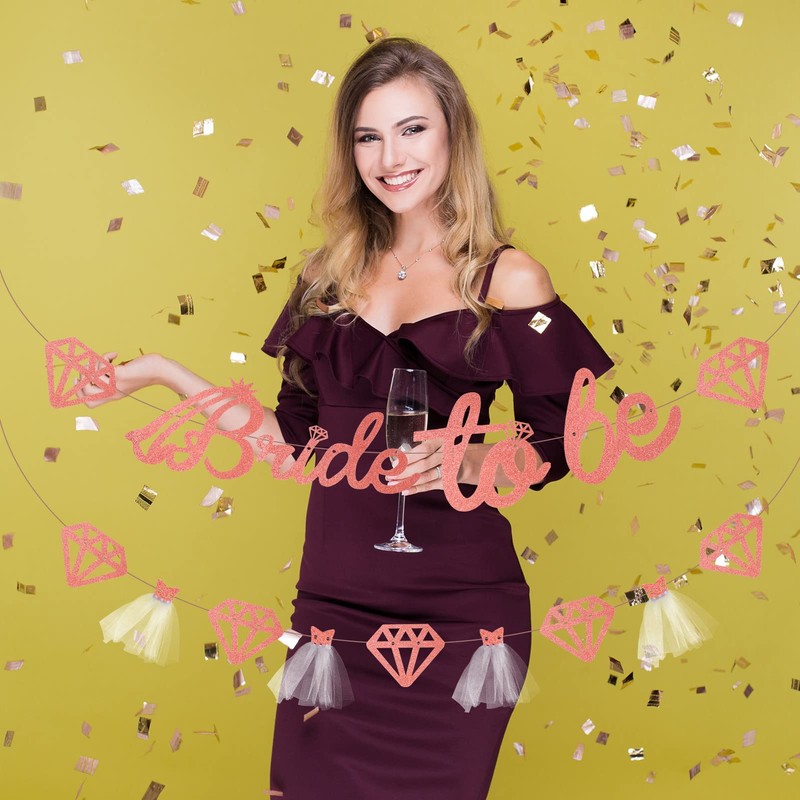 Cerolopy 3 Pieces Rose Gold Bride To Be Banner Glitter