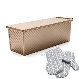 Vitrignis pullman loaf pan with lid - Rectangle bread pans for homemade bread - 2.2Lb Non-Stick loaf baking pans - Carbon Steel Toast Box with Oven Mitts
